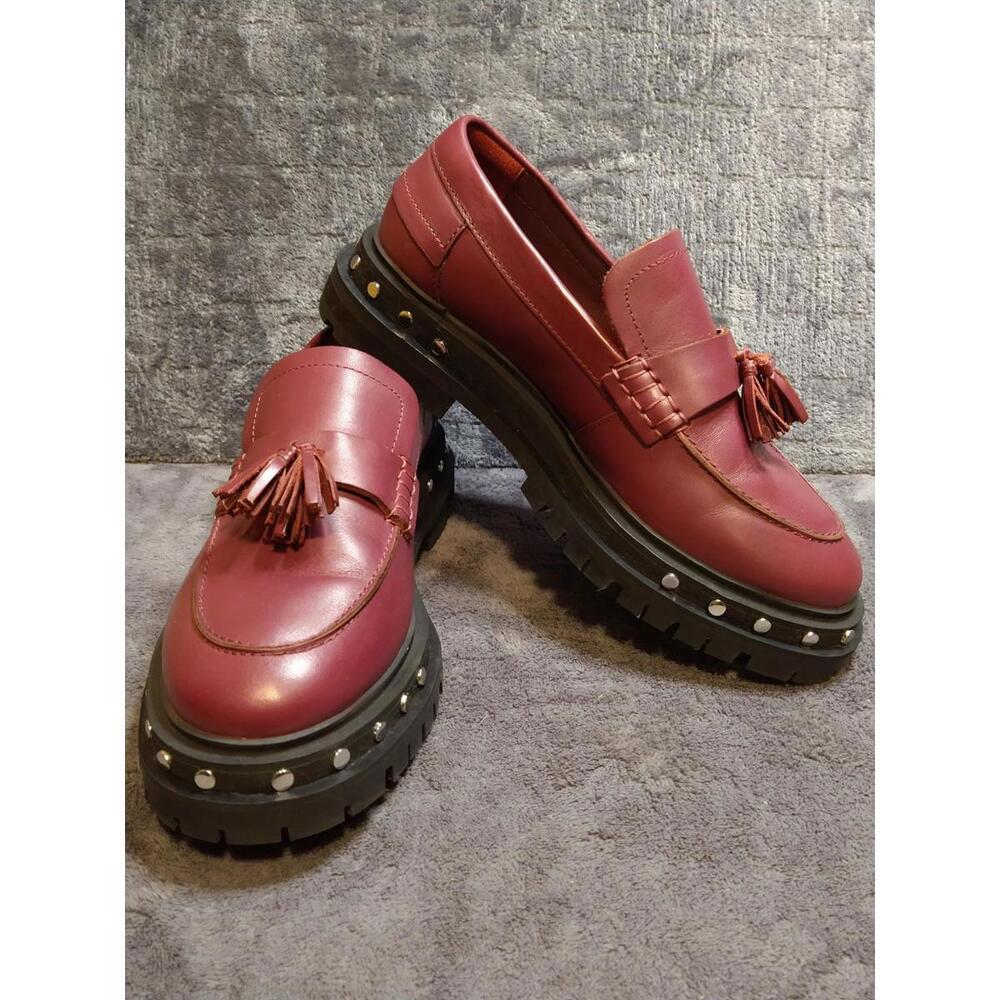 Free People Women's Size 9 Teagan Tassel Studded Loafers Maroon Mulberry